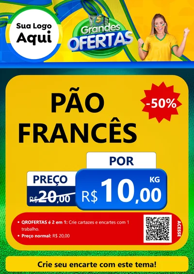 Modelo de Cartaz para Cartaz A4 Vertical com o tema Grandes Ofertas para Padaria