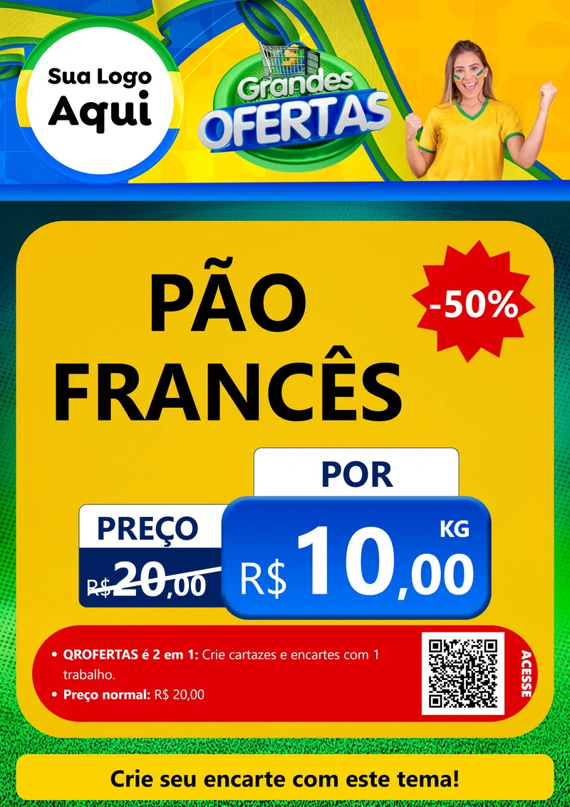 Modelo de Cartaz para Cartaz A4 Vertical com o tema Grandes Ofertas para Padaria