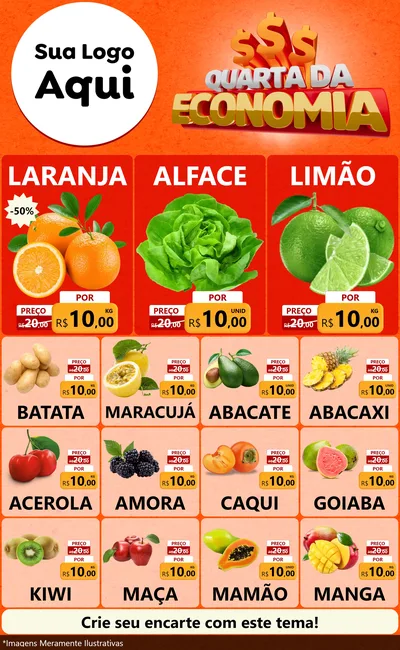 Modelo de Encarte para Encarte Grande com o tema Quarta da Economia para Hortifrúti