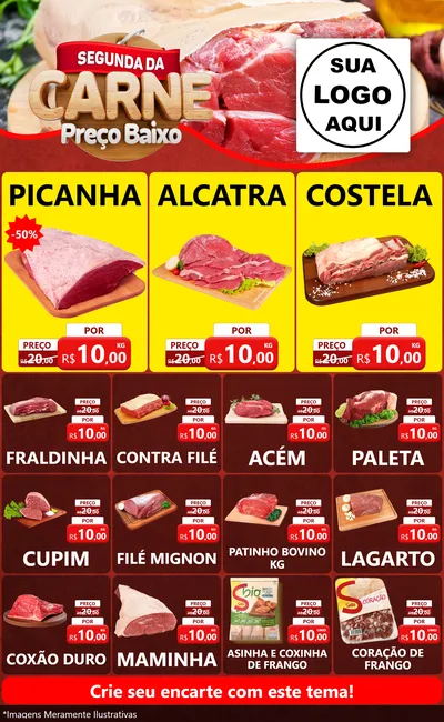 Modelo de Encarte para Encarte Grande com o tema Segunda da Carne para Açougue