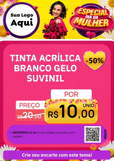 Modelo de Cartaz para Cartaz A4 Vertical com o tema Especial Dia da Mulher para Tintas e Ferramentas