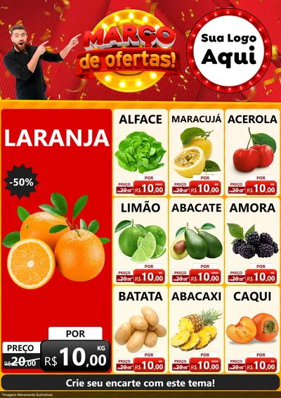 Modelo de Encarte para Encarte A4 Vertical com o tema Março de Ofertas! para Hortifrúti