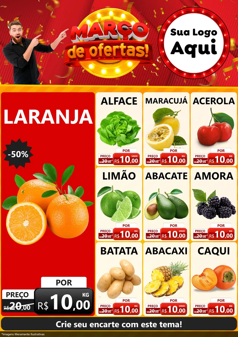 Modelo de Encarte para Encarte A4 Vertical com o tema Março de Ofertas! para Hortifrúti