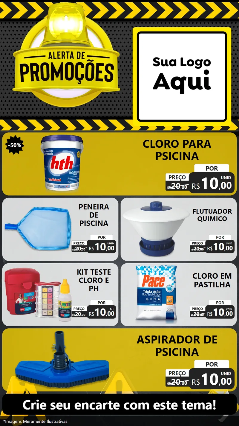 Modelo de TV para TV Vertical com o tema Alerta de Promoções para Produtos para Piscina