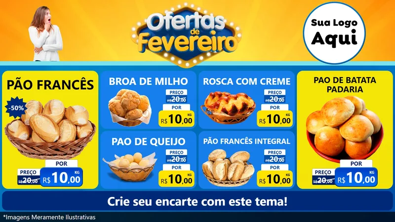 Modelo de TV para TV Horizontal com o tema Ofertas de Fevereiro para Padaria