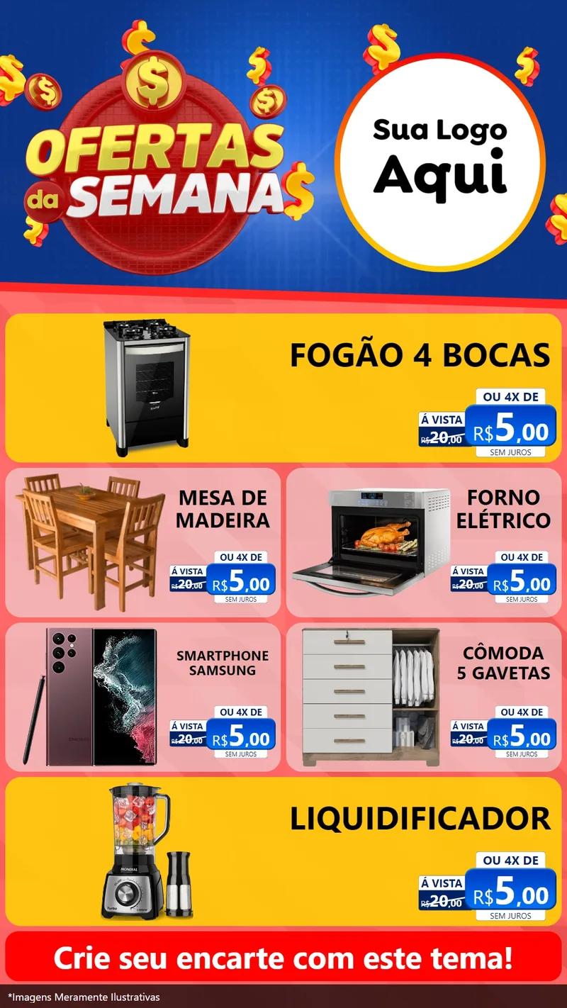 Modelo de TV para TV Vertical com o tema Ofertas Da Semana para Móveis e Eletro