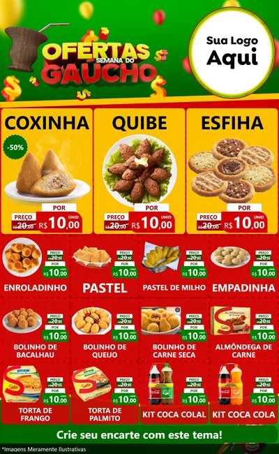 Modelo de Encarte para Encarte Grande com o tema Ofertas Semana Do Gaúcho para Salgadaria