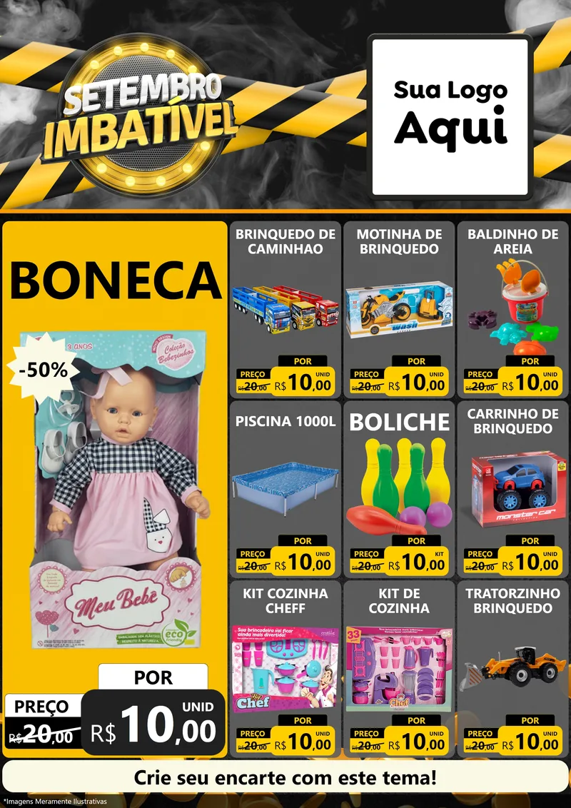 Modelo de Encarte para Encarte A4 Vertical com o tema Setembro Imbatível para Brinquedos