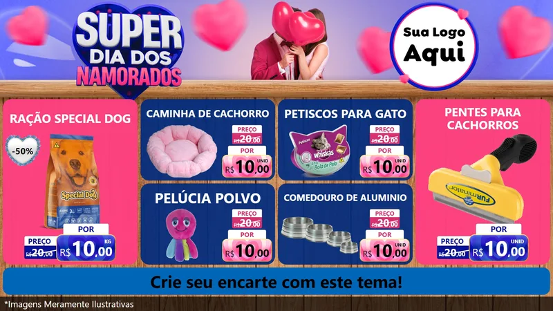 Modelo de TV para TV Horizontal com o tema Super Dia dos Namorados para Pet Shop
