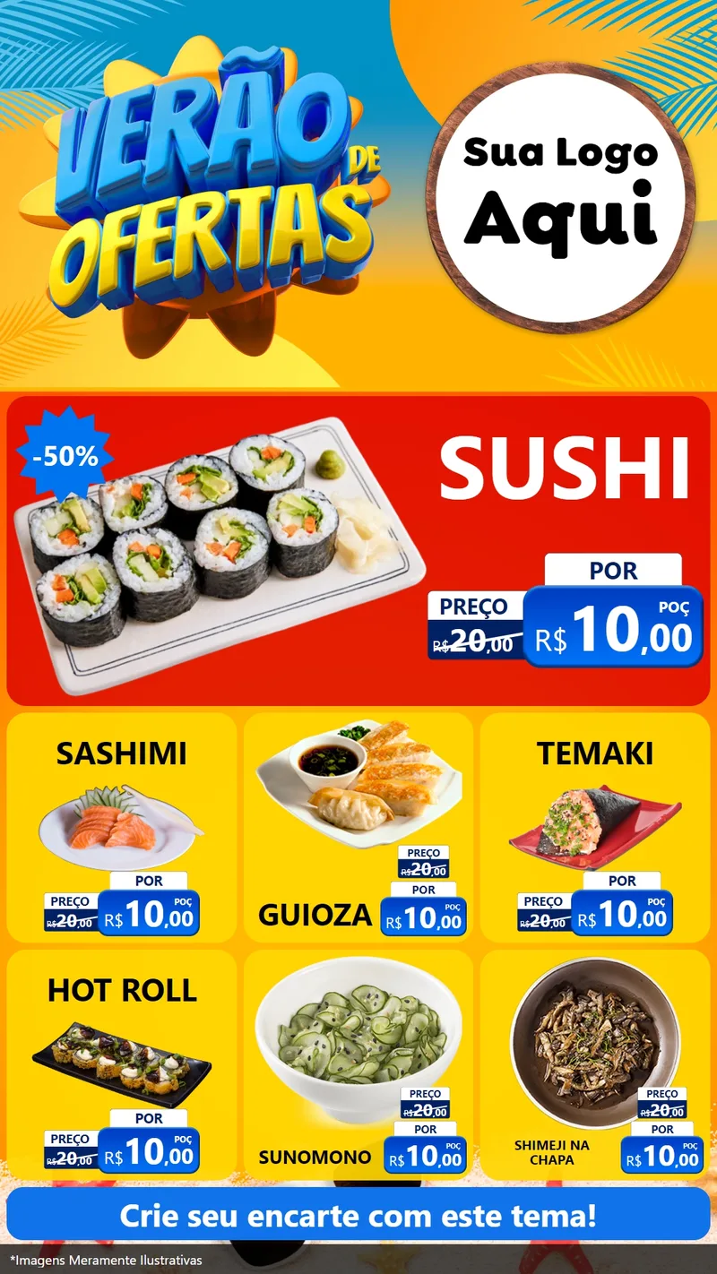 Modelo de Rede Social para Stories com o tema Verão de Ofertas para Comida japonesa