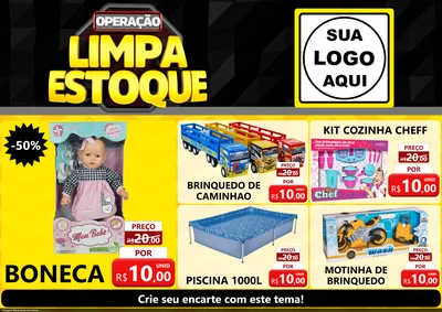 Modelo de Encarte para Encarte A4 Horizontal com o tema Operação Limpa Estoque para Brinquedos