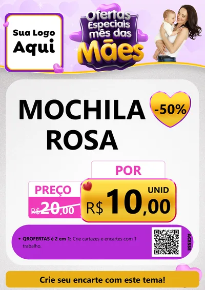 Modelo de Cartaz para Cartaz A4 Vertical com o tema Ofertas Especiais - Mês das Mães para Papelaria