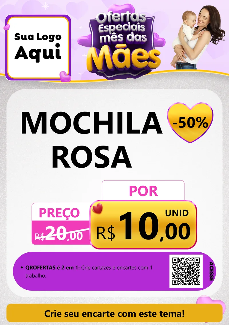 Modelo de Cartaz para Cartaz A4 Vertical com o tema Ofertas Especiais - Mês das Mães para Papelaria