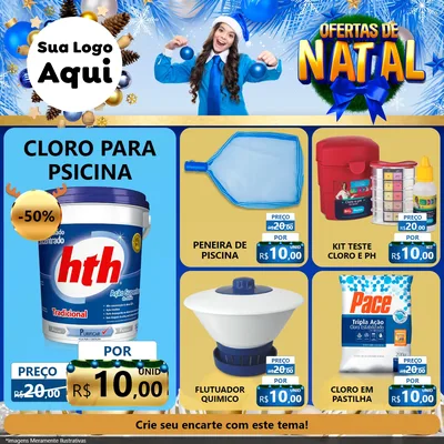Modelo de Rede Social para Feed Facebook com o tema Ofertas de Natal para Produtos para Piscina