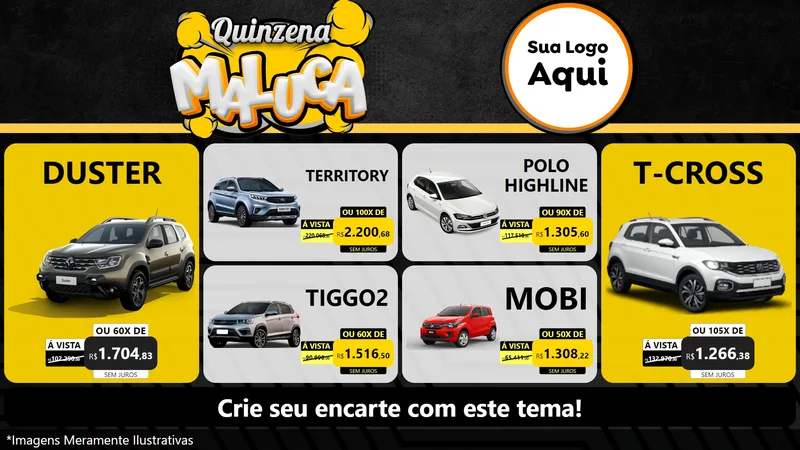Modelo de TV para TV Horizontal com o tema Quinzena Maluca para Concessionaria de Carros