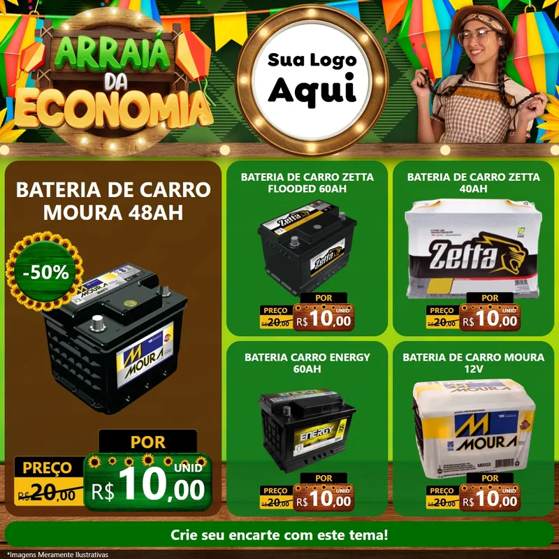 Modelo de Rede Social para Feed Facebook com o tema Arraiá de Economia para Baterias Elétricas