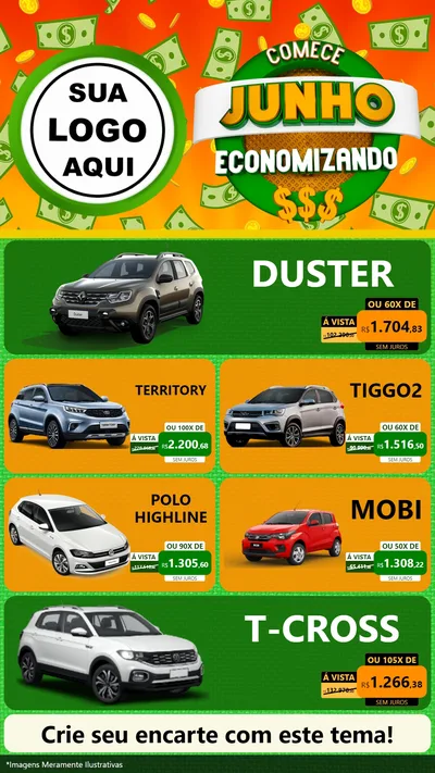 Modelo de TV para TV Vertical com o tema Comece Junho Economizando para Concessionaria de Carros