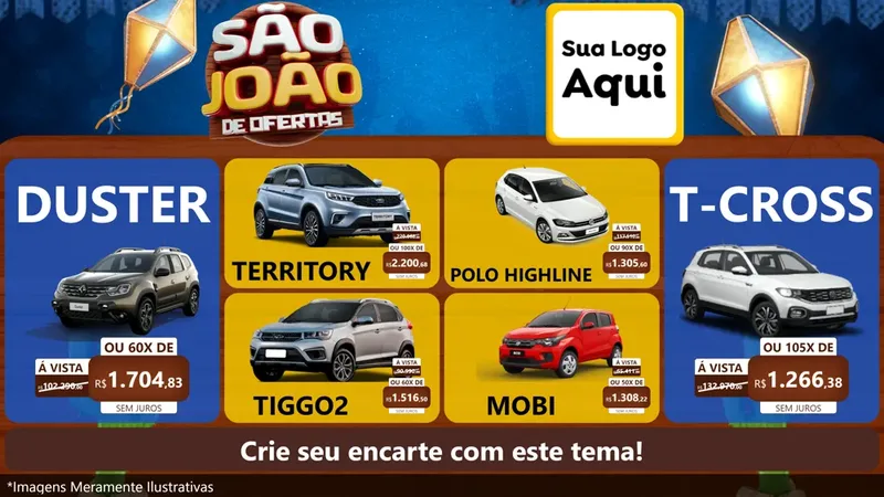 Modelo de TV para TV Horizontal com o tema São João Ofertas Imbatíveis! - Junina para Concessionaria de Carros
