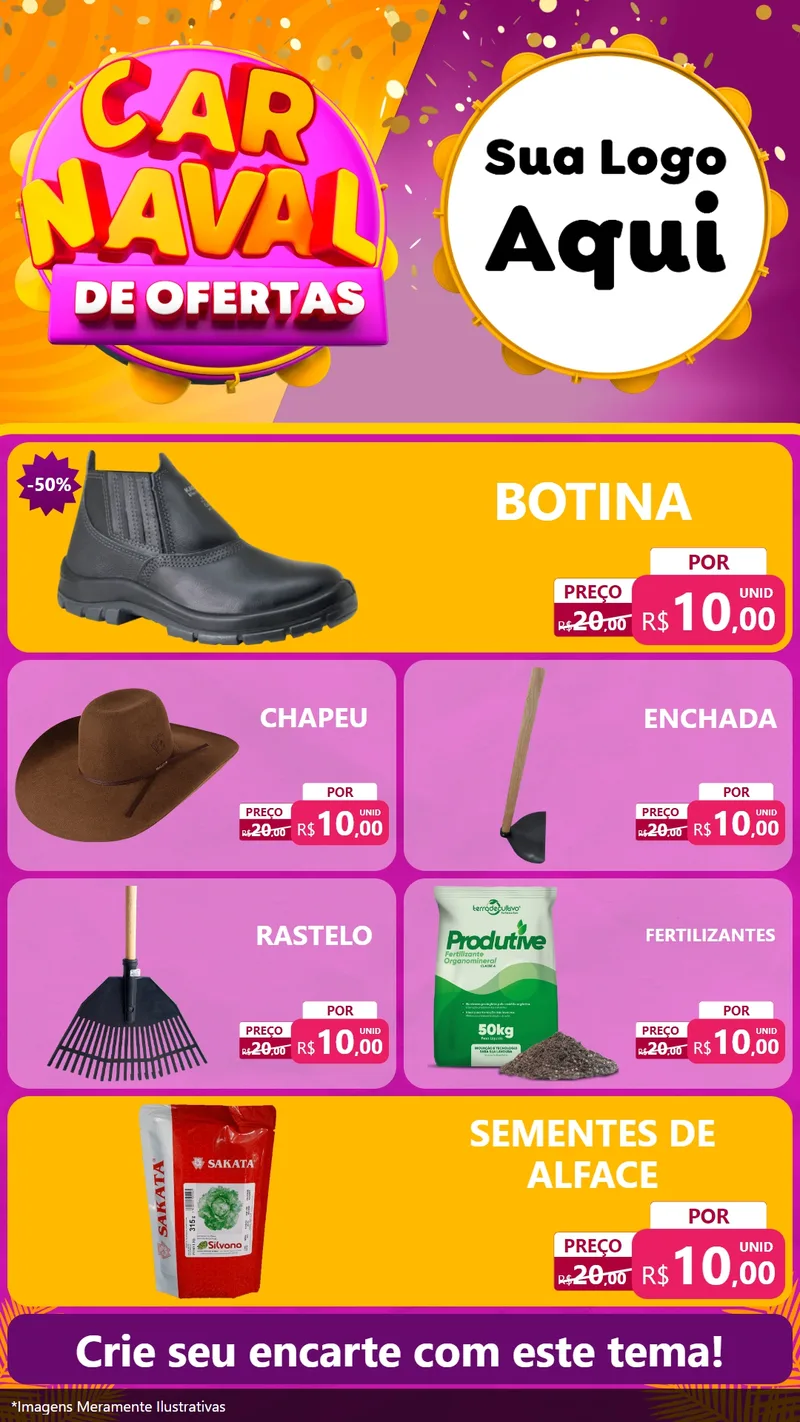 Modelo de TV para TV Vertical com o tema Carnaval de Ofertas para Agropecuária