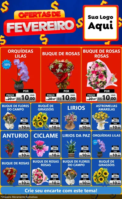 Modelo de Encarte para Encarte Grande com o tema Ofertas de Fevereiro para Floricultura e jardim