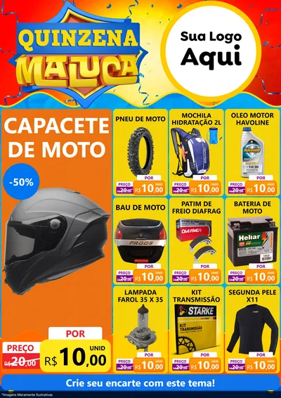 Modelo de Encarte para Encarte A4 Vertical com o tema Quinzena Maluca para Moto peças