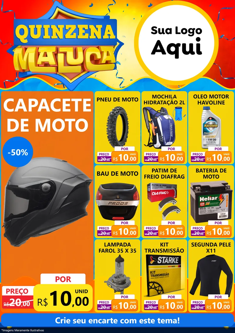 Modelo de Encarte para Encarte A4 Vertical com o tema Quinzena Maluca para Moto peças