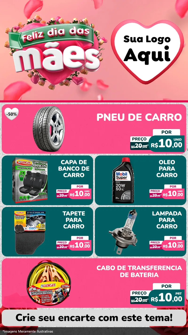 Modelo de TV para TV Vertical com o tema Feliz Dia das Mães para Auto peças