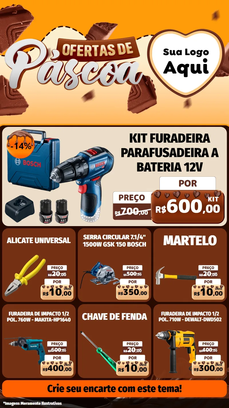 Modelo de Rede Social para Stories com o tema Ofertas de Páscoa para Maquinas e Ferramentas