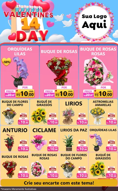 Modelo de Encarte para Encarte Grande com o tema Valentine's Day para Floricultura e jardim
