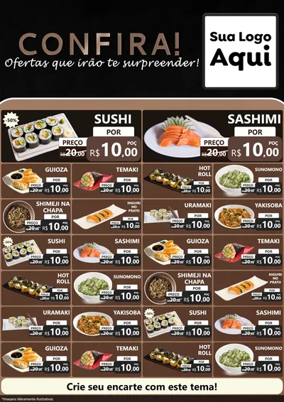 Modelo de Encarte para Encarte A4 Vertical com o tema Confira! Ofertas que irão te surpreender! para Comida japonesa