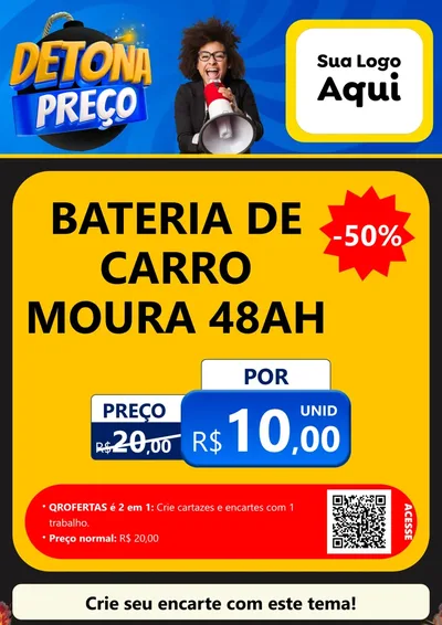 Modelo de Cartaz para Cartaz A4 Vertical com o tema Detona Preços para Baterias Elétricas