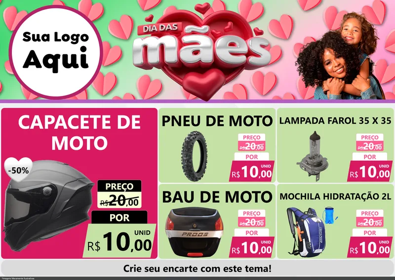 Modelo de Encarte para Encarte A4 Horizontal com o tema Dia das Mães para Moto peças