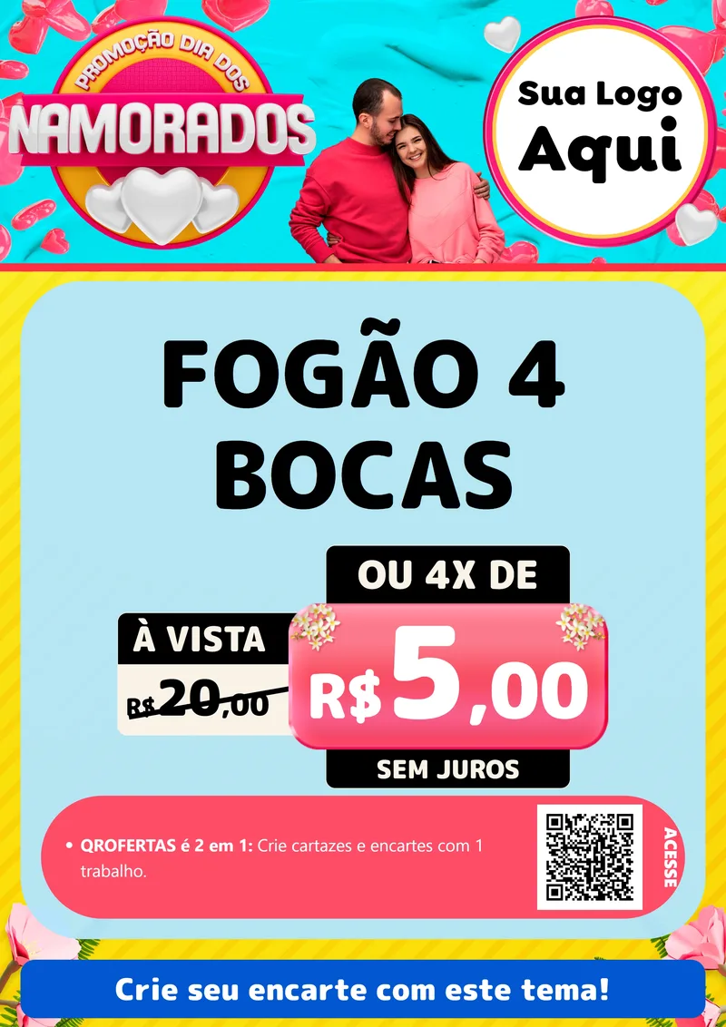 Modelo de Cartaz para Cartaz A4 Vertical com o tema Promoção Dia dos Namorados para Móveis e Eletro
