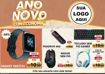 Modelo de Encarte para Encarte A4 Horizontal com o tema Ano Novo Com Economia para Informática