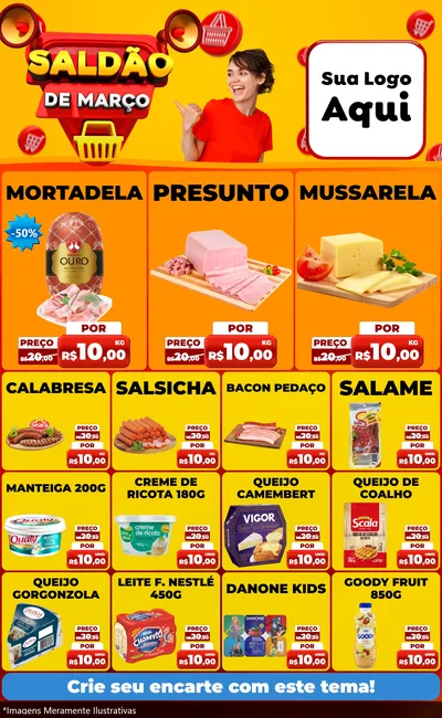 Modelo de Encarte para Encarte Grande com o tema Saldão de Março para Frios e Laticínios