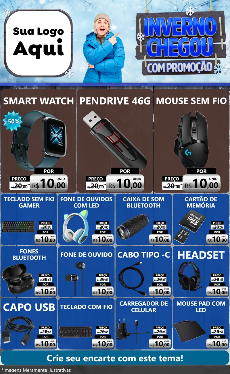 Modelo de Encarte para Encarte Grande com o tema Inverno Chegou Com Promoção para Informática