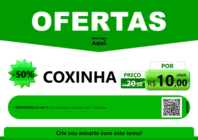 Modelo de Cartaz para Cartaz A4 Horizontal com o tema Ofertas Verde Cartaz para Salgadaria