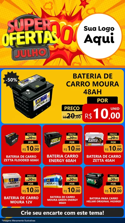 Modelo de Rede Social para Stories com o tema Super Ofertas Julho para Baterias Elétricas