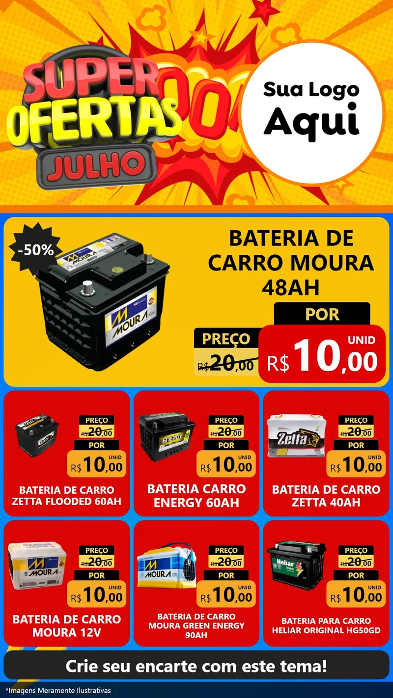 Modelo de Rede Social para Stories com o tema Super Ofertas Julho para Baterias Elétricas