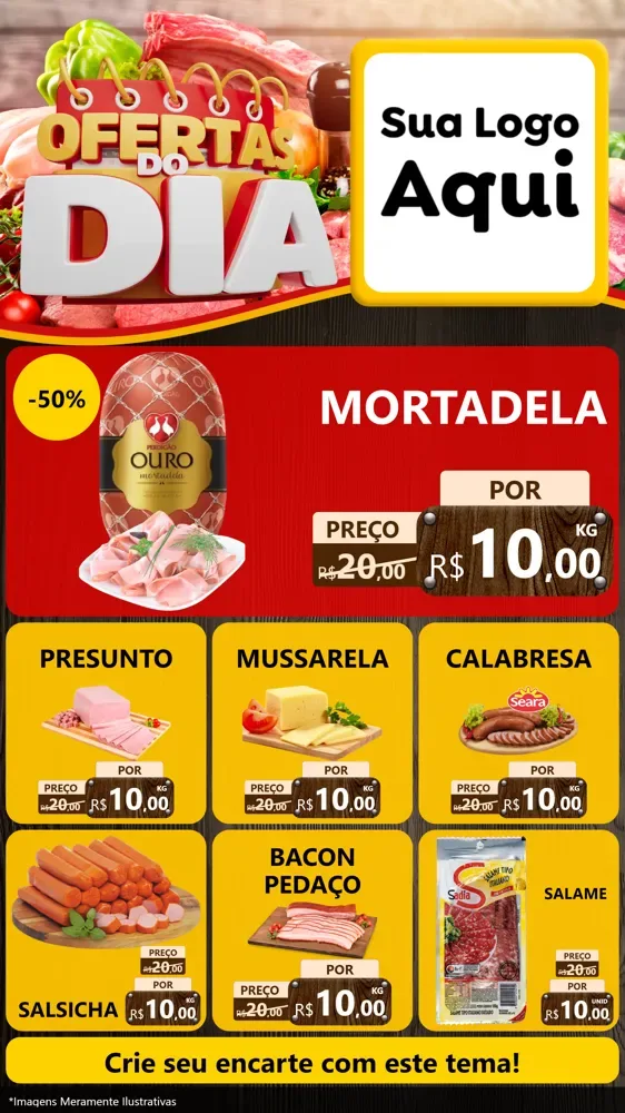 Modelo de Rede Social para Stories com o tema Ofertas do Dia para Frios e Laticínios