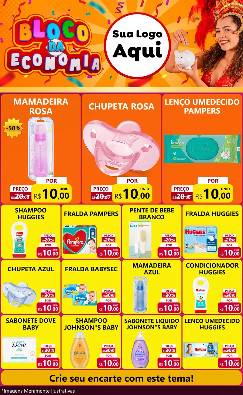 Modelo de Encarte para Encarte Grande com o tema Bloco da Economia para Bebês