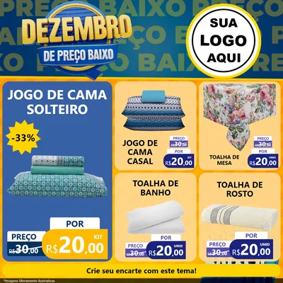 Modelo de Rede Social para Feed Facebook com o tema Dezembro de Preço Baixo para Cama, Mesa e Banho