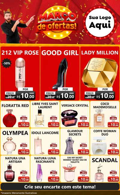 Modelo de Encarte para Encarte Grande com o tema Março de Ofertas! para Perfumes