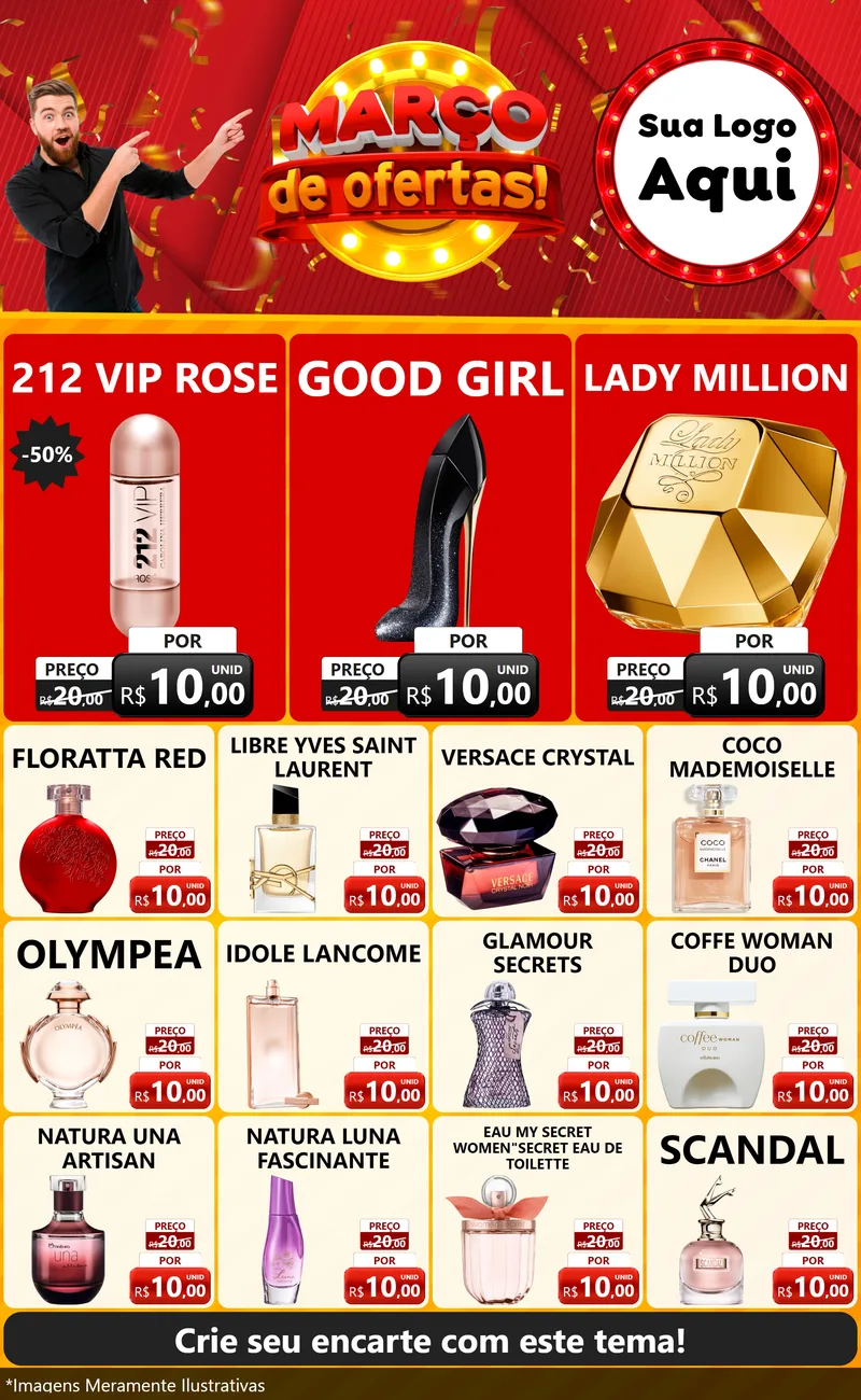 Modelo de Encarte para Encarte Grande com o tema Março de Ofertas! para Perfumes