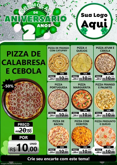 Modelo de Encarte para Encarte A4 Vertical com o tema Promoção de Aniversário - 2 Anos para Pizzaria