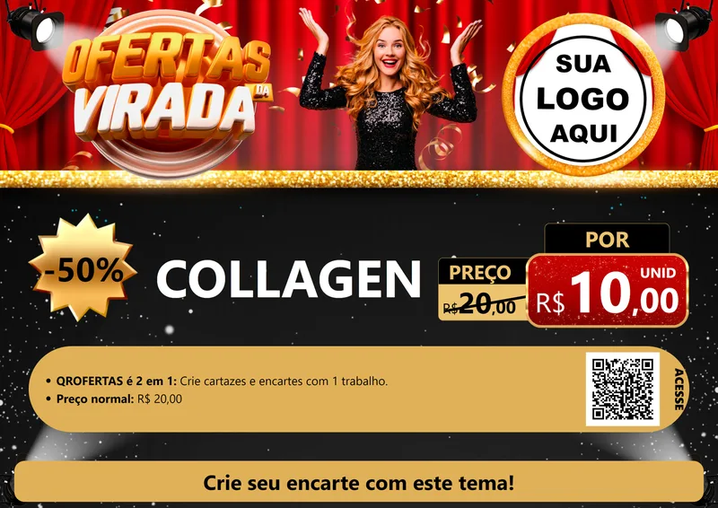 Modelo de Cartaz para Cartaz A4 Horizontal com o tema Ofertas da Virada para Suplementos alimentares