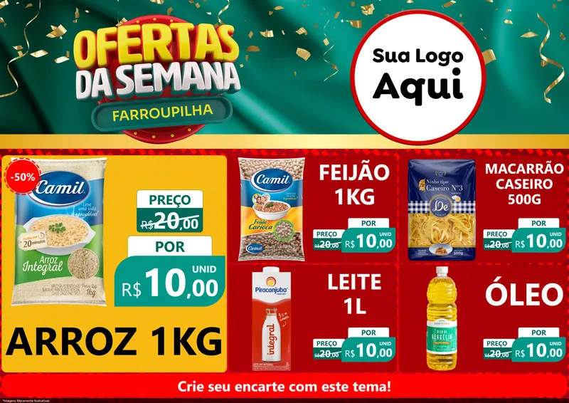 Modelo de Encarte para Encarte A4 Horizontal com o tema Ofertas da Semana Farroupilha para Supermercado