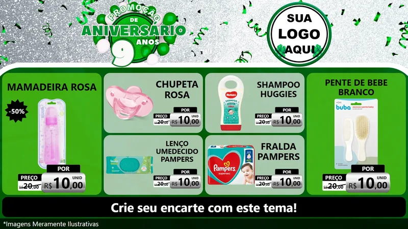 Modelo de TV para TV Horizontal com o tema Promoção de Aniversário - 9 Anos para Bebês