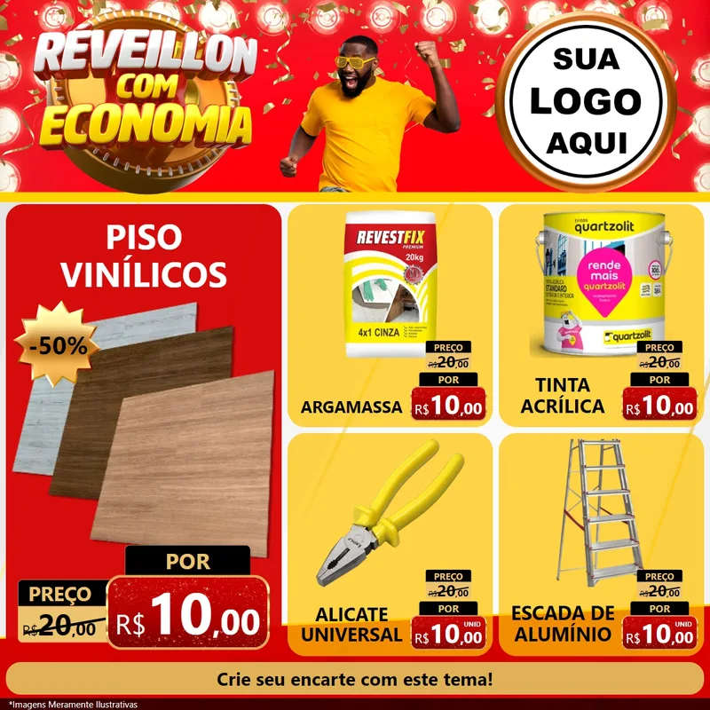 Modelo de Rede Social para Feed Facebook com o tema Réveillon com Economia para Material para Construção