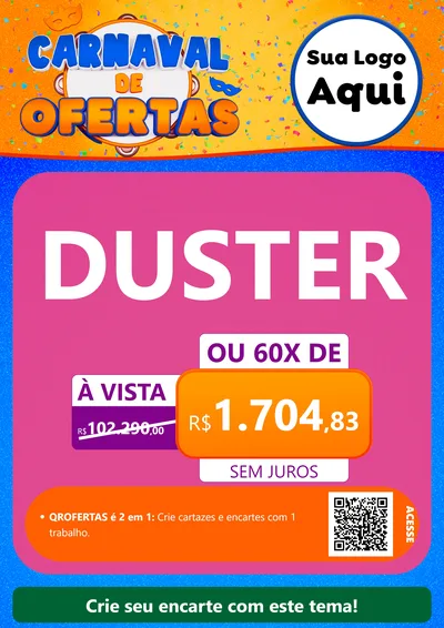Modelo de Cartaz para Cartaz A4 Vertical com o tema Carnaval de Ofertas para Concessionaria de Carros